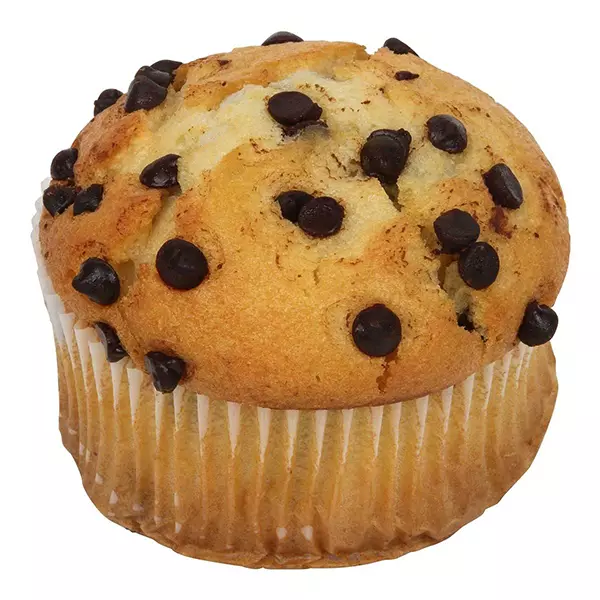Fully baked chocolate chip muffins
